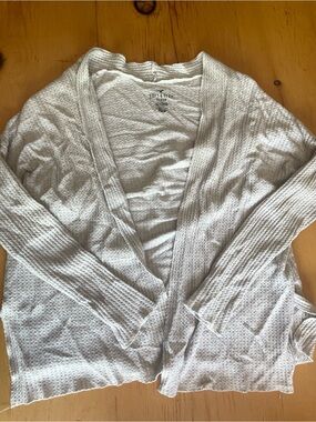 American Eagle Outfitters Cream Waffle-Knit Open Cardigan